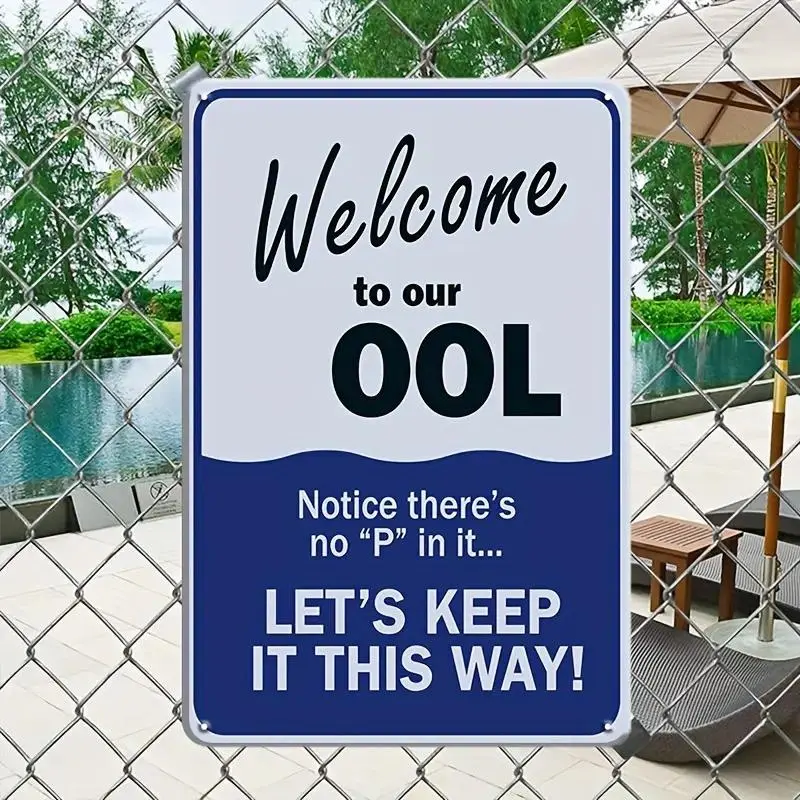 8x12 Inch Pool Rules Metal Sign, Funny Swimming Pool Wall Decor with "Welcome to Our Pool" Design, No Peeing Pool Sign for Backyard, Patio, Garden, Pool Area, Summer Party Decoration, Vintage Outdoor Home Accent Gift