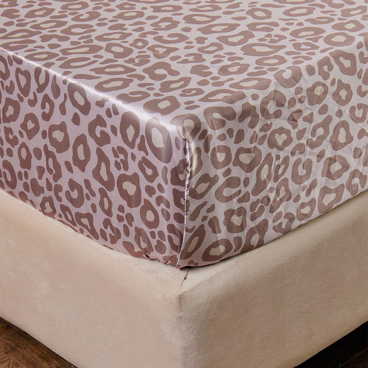 Leopard Print Fitted Sheet & Pillowcase Set, Bed Sheets, 3 Counts/set Including 1 Count Fitted Sheet & 2 Counts Pillowcase without Filler, Bedding Supplies for Home Bedroom