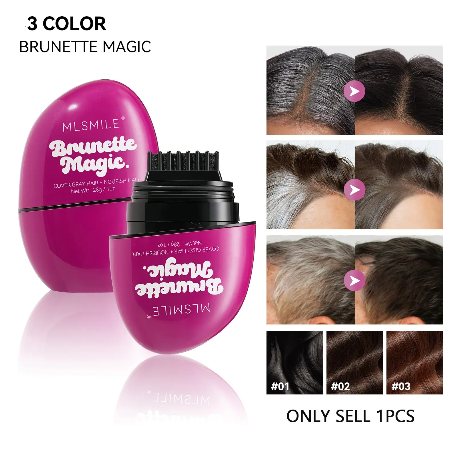 Disposable Hair Root Concealing Cream, compact egg-shaped packaging, easy to carry in bags, quickly fix visible grey hair before dating, work and travel
