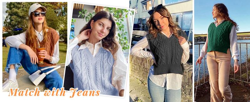 Sweater Vest for Women V Neck Sleeveless Knit Solid Casual Ribbed Preppy Pullover Tops Sweater Vest for Women V Neck Sleeveless Knit Solid Casual Ribbed Preppy Pullover Tops