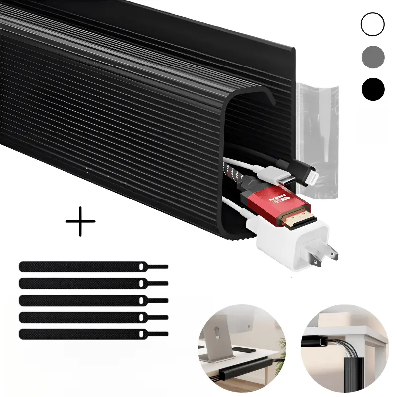 3pcs Self-adhesive Under Desk Cable Trays, 15.7 Inch No Drill Pvc Wire Organizer, Punch-free Cord Storage Holder with 5 Free Cable Ties, Neatly Tidy Computer Monitor & Pc Wires, Perfect for Office Desk Wire Arrangement and Home Desktop Cable Management