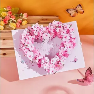 3D Pop Up Pink Flower Greeting Cards, Decorative Floral Envelope Cards, Ideal Birthday Gift Cards for Mom, Wife and Loved Ones