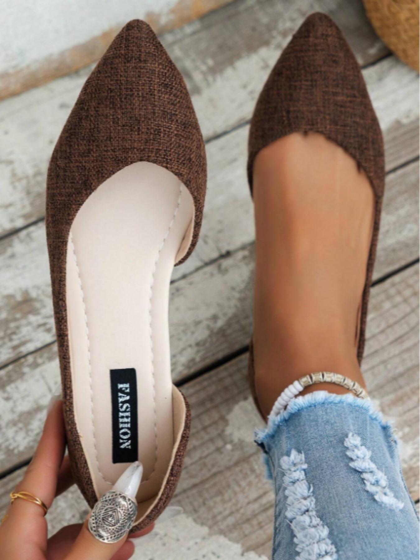 Women's Solid Color Pointed Toe Flat Shoes, Casual Comfortable Breathable Slip on Shoes for Daily Wear, Lightweight Breathable Shoes for All Seasons, Girl, Casual Flats, Casual Summer Shoes