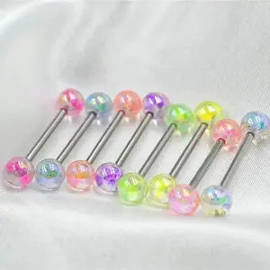 6PCS Acrylic AB Tongue Piercing Set Nipple Piercing Barbell Bulk 14G Shiny Tongue Barbell Lot Nipple Ring Pack Piercing Lengua