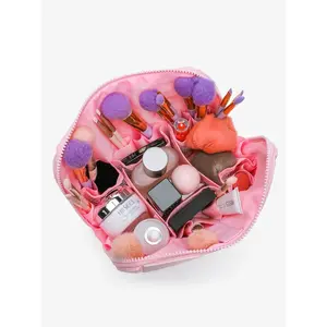A popular European and American pink, molded cosmetic bag with gentle pink, three-dimensional stripes and a hard shell. It’s waterproof, has ample capacity, and is portable and convenient for storing beauty products.