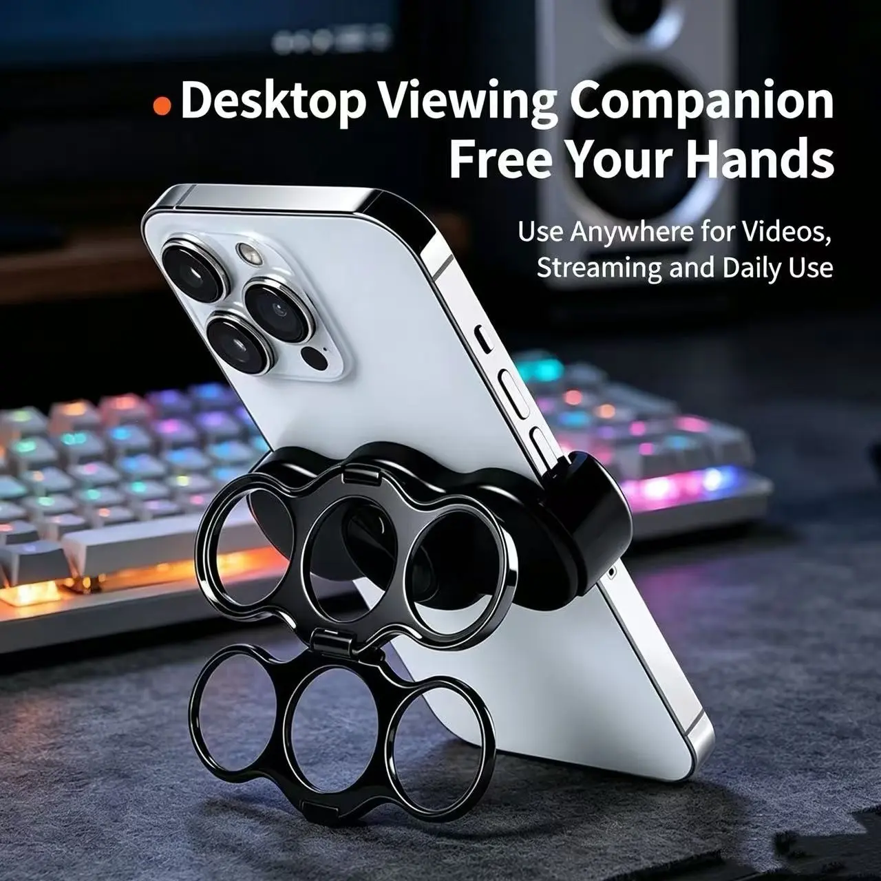 Foldable Three-Finger Grip Phone Back Clip, Aluminum Alloy Portable Phone Holder, Anti-Slip Smartphone Stand for Game Live Streaming