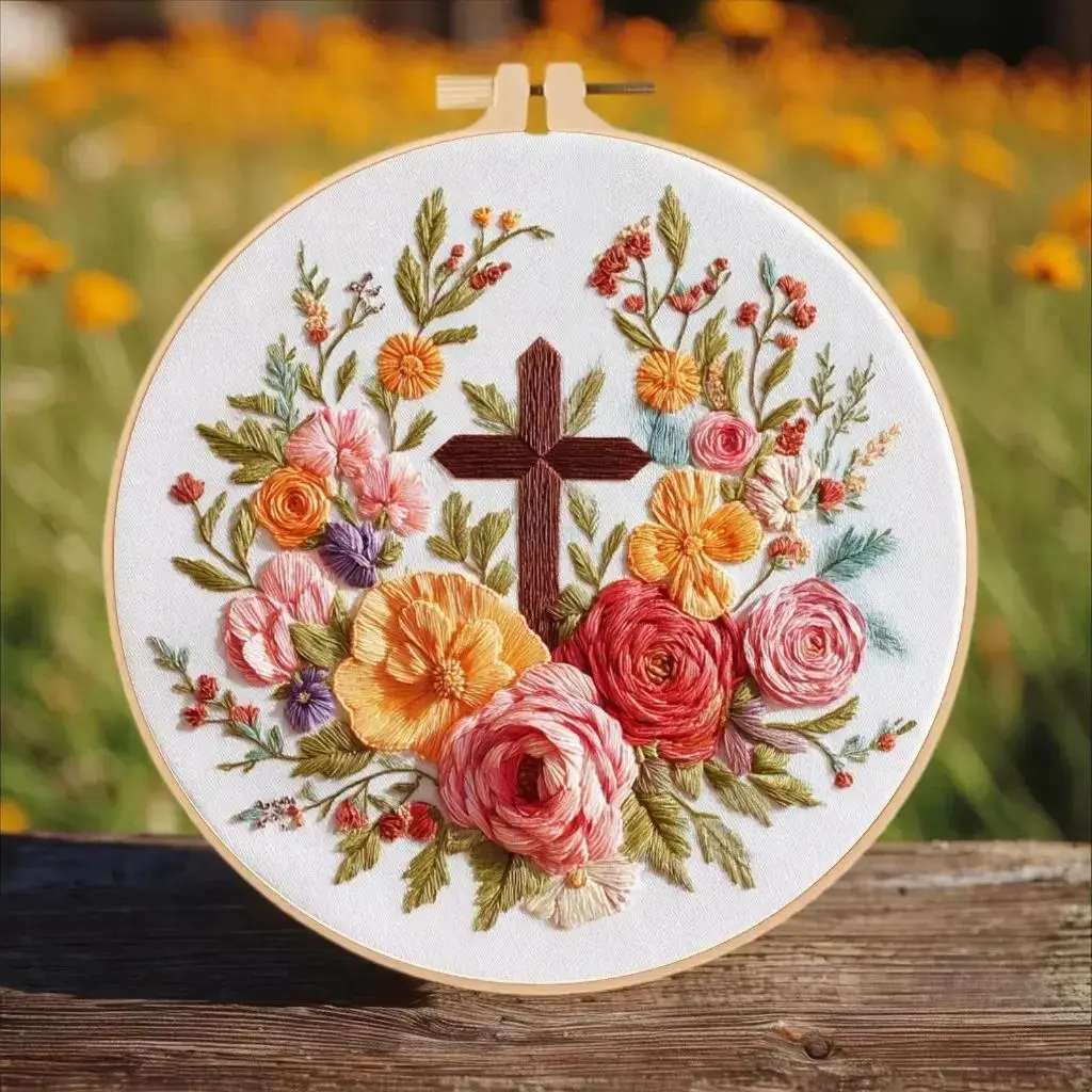 Cotton Blend Cross-Stitching Kit - Chic & Elegant Embroidery, Stylish Needle Crafts Kit with Thread & English Guide, Crafters’ Floral Handicraft for Home Decor & Handmade Gift