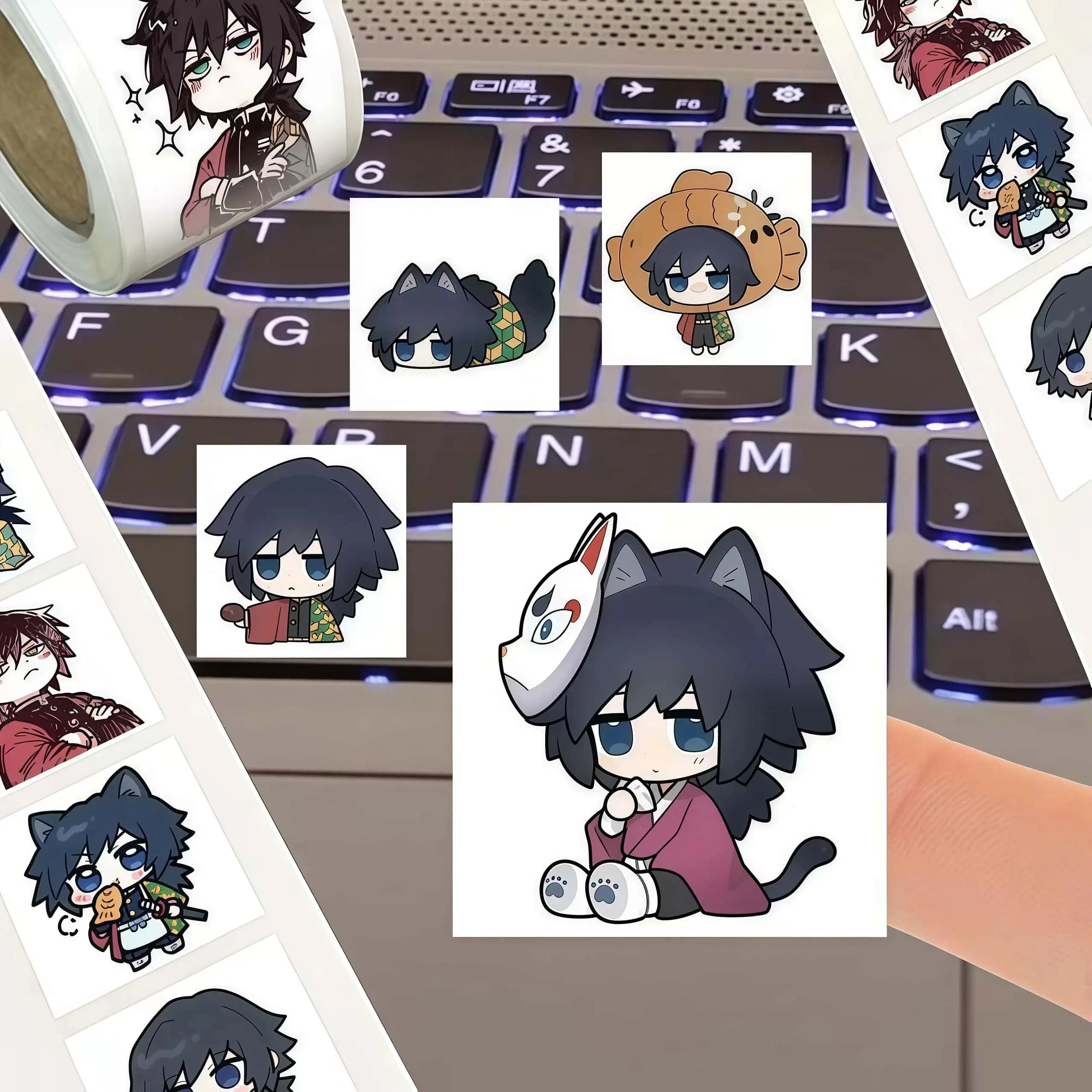 500Pcs Tomioka Giyu Sticker Roll (Demon Slayer), Cute Chibi Expressions & Multiple Styles Seal Decals for Decor, DIY & Gifts