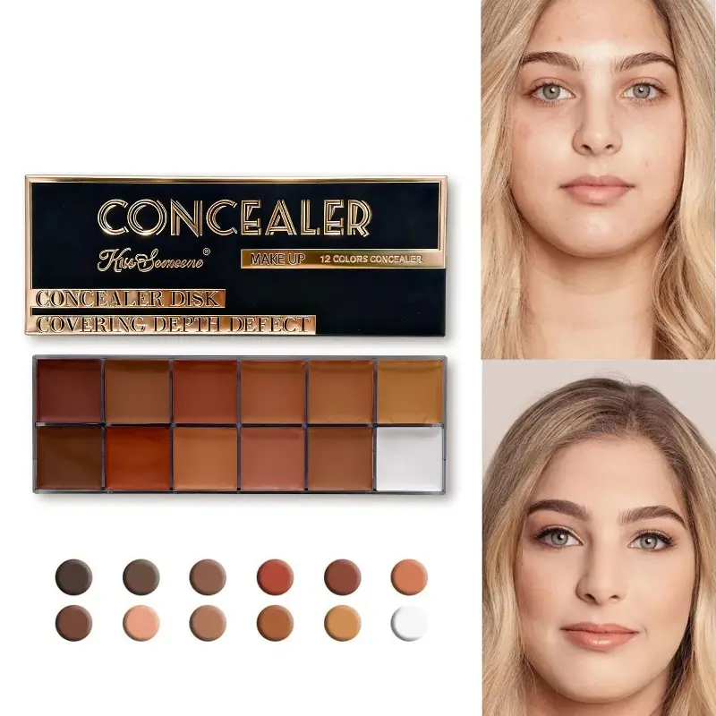 12 Color Cream Concealer Palette High Coverage Blendable Camouflage Contour Concealing Contouring Makeup Disk Waterproof Long Wear Cover Acne Dark Circles for Beginners