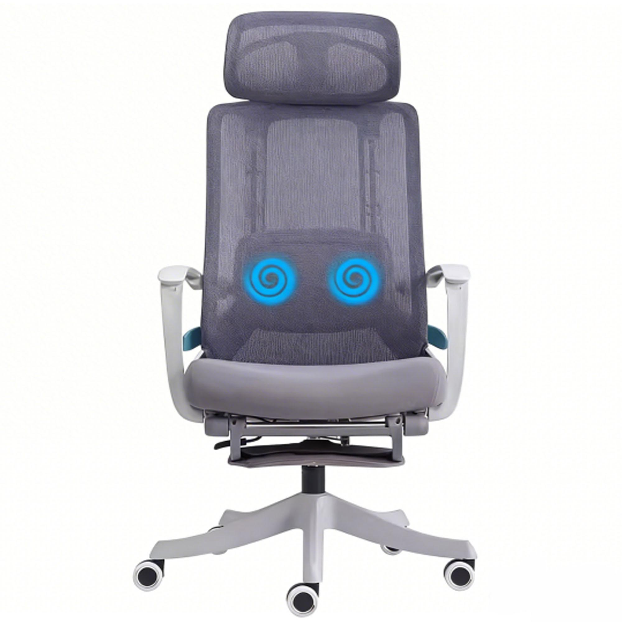 AI Voice Control Ergonomic Mesh Office Chair with Massage & Heating, Hollow Seat Cushion, 5D Adjustable Headrest & Lumbar Support, Grey Computer Desk Chair for Home Work Gaming