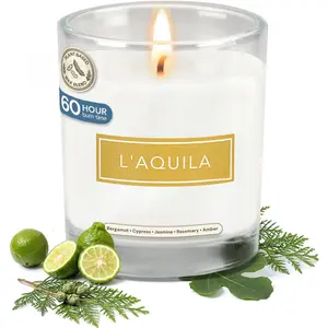 L'Aquila Luxury Scented Candle -   Based Wax, 9oz - Bergamot, Fig, Cypress &  - Long Lasting 60 Hour  - , Hand-Poured in  for