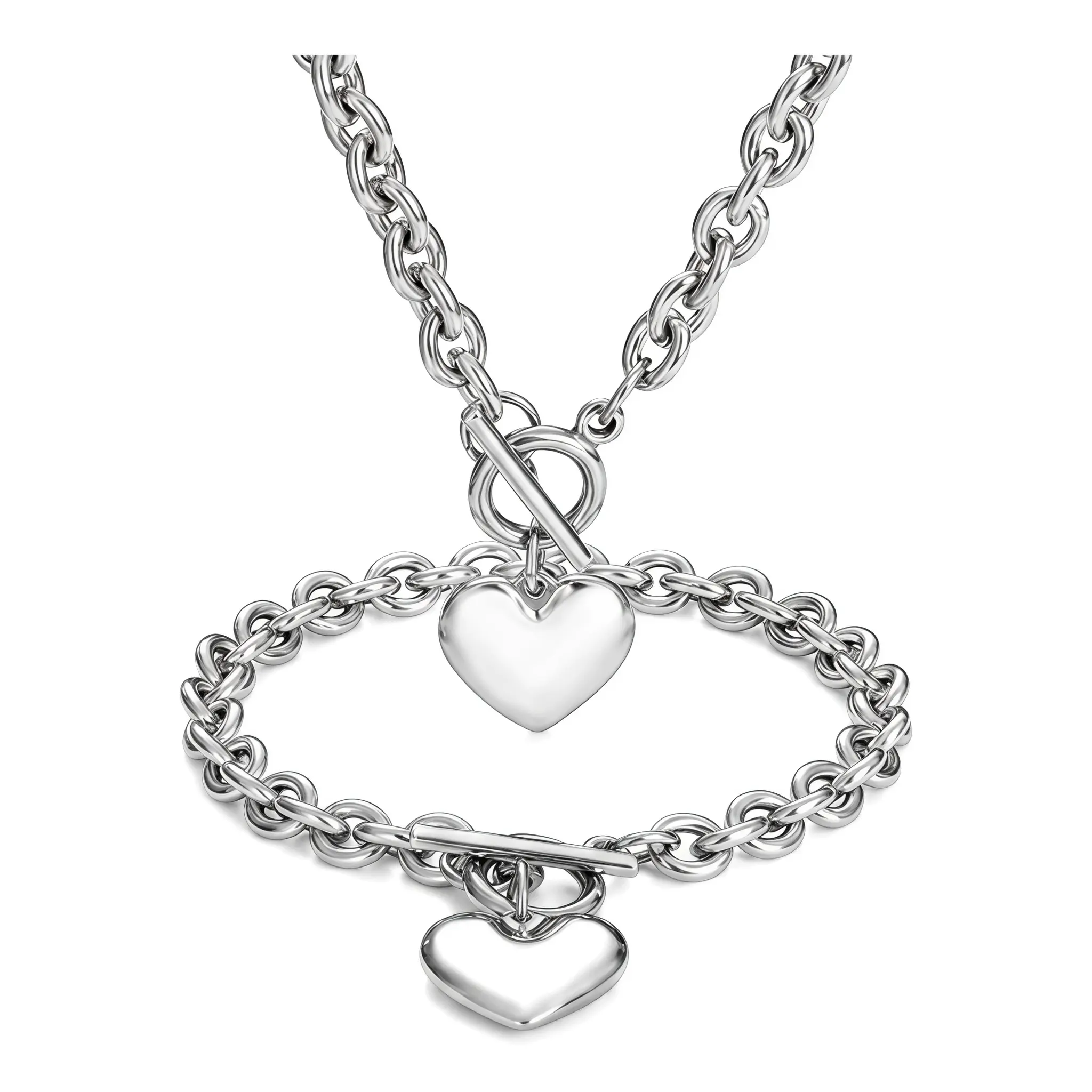 Unisex 2-Pcs Heart-Shaped Pendant Jewelry Set, Minimalist Geometric Design Necklace & Bracelet, Stylish Accessory for Everyday Wear, Ideal Gift