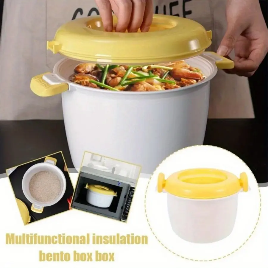 Portable microwave steaming rice cooker, insulated lunch box, large-capacity design, sealed and anti-overflow, refrigerator freezing storage and microwave oven heating can be used, breathable hole design, suitable for cooking rice/soup/porridge/hot dishes