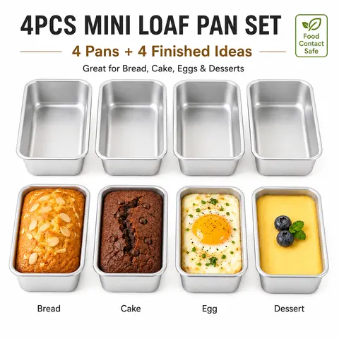 4pcs Food Grade Aluminum Oblong Bakeware Set - Rectangular Mini Metal Loaf Pans, Multi-Use Baking Molds, Even Layers, Air Fryer Compatible Kitchen Supplies, Loaf Pan