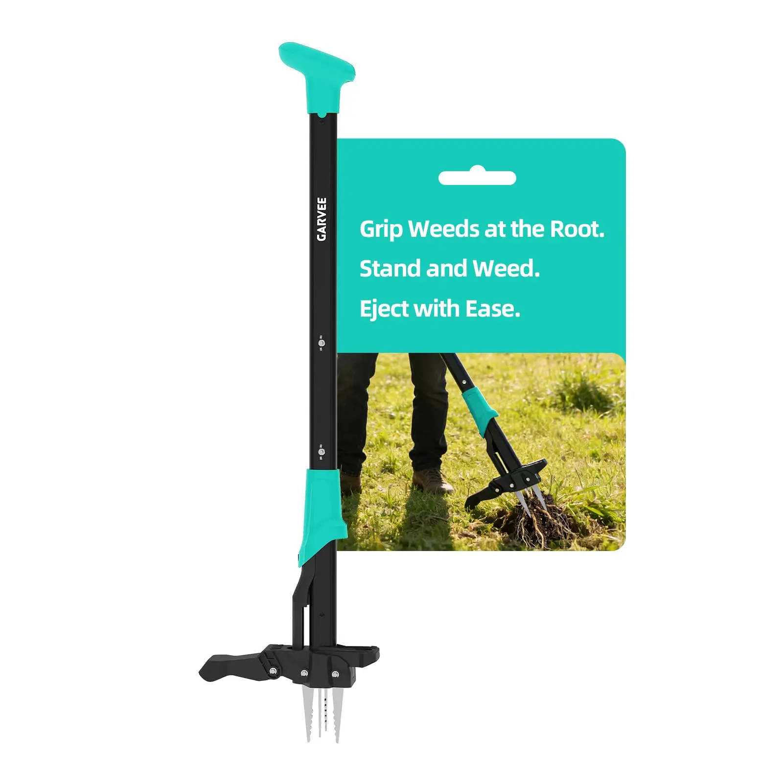 4-Claw Weed Extractor Tool, 40 Inch Long Ergonomic Handle, Easy Eject Mechanism, Sturdy Manual Weeder to Pull Roots from Lawn, Garden and Patio