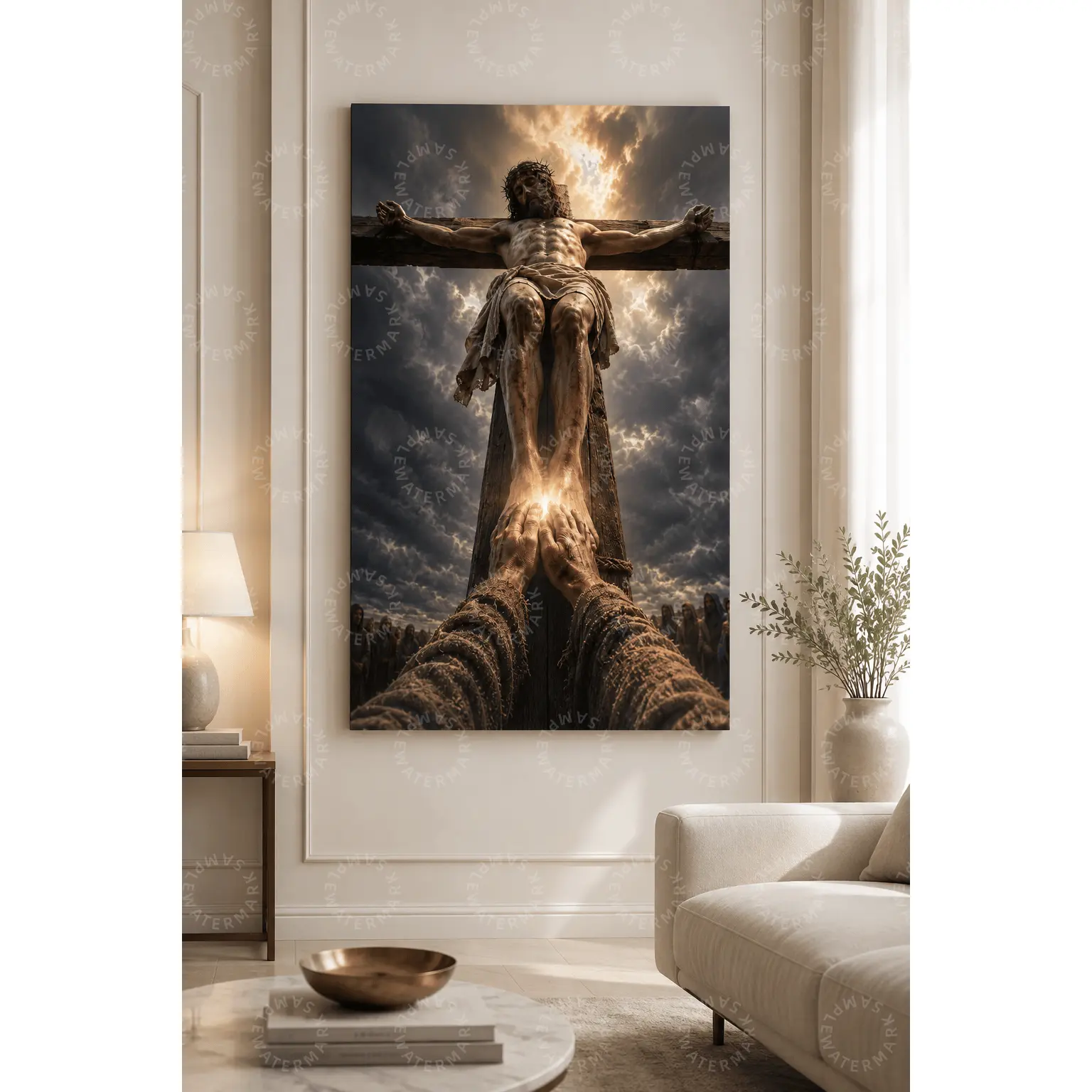 Christian Crucifixion Canvas Wall Art, Dramatic Cross Faith Poster, Spiritual Religious Aesthetic Decor for Living Room, Bedroom, Office, Prayer Room, Church, Entryway, Meaningful Gift