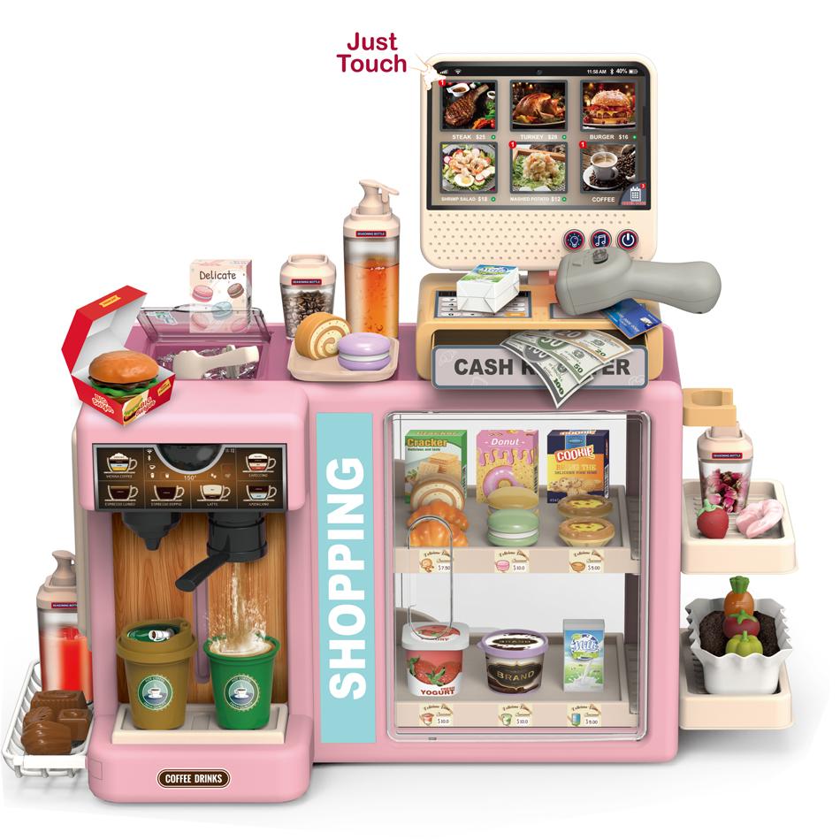 Mini Kitchen Playset Toy,75 PCS Play Kitchen with Realistic Steam and Lights, Role Playing Game Pretend Food and Cooking Playset, Mini Kitchen Accessories Set Girls Boys
