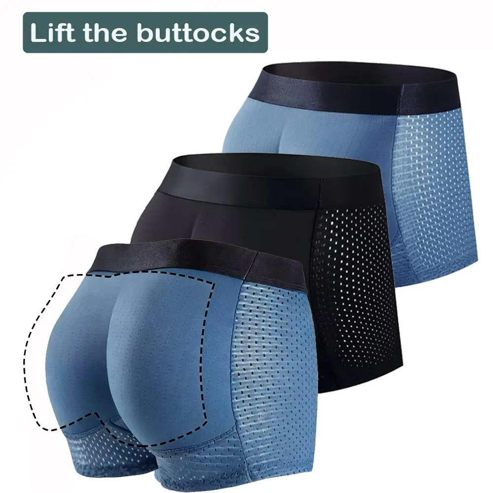 1/2/3 PACK Men Trunks Built-in Fake Butt Hip Lifter Enhancer Shorts Boxer Briefs Padded Underwear Shapewear Underpants Nylon  Breathable