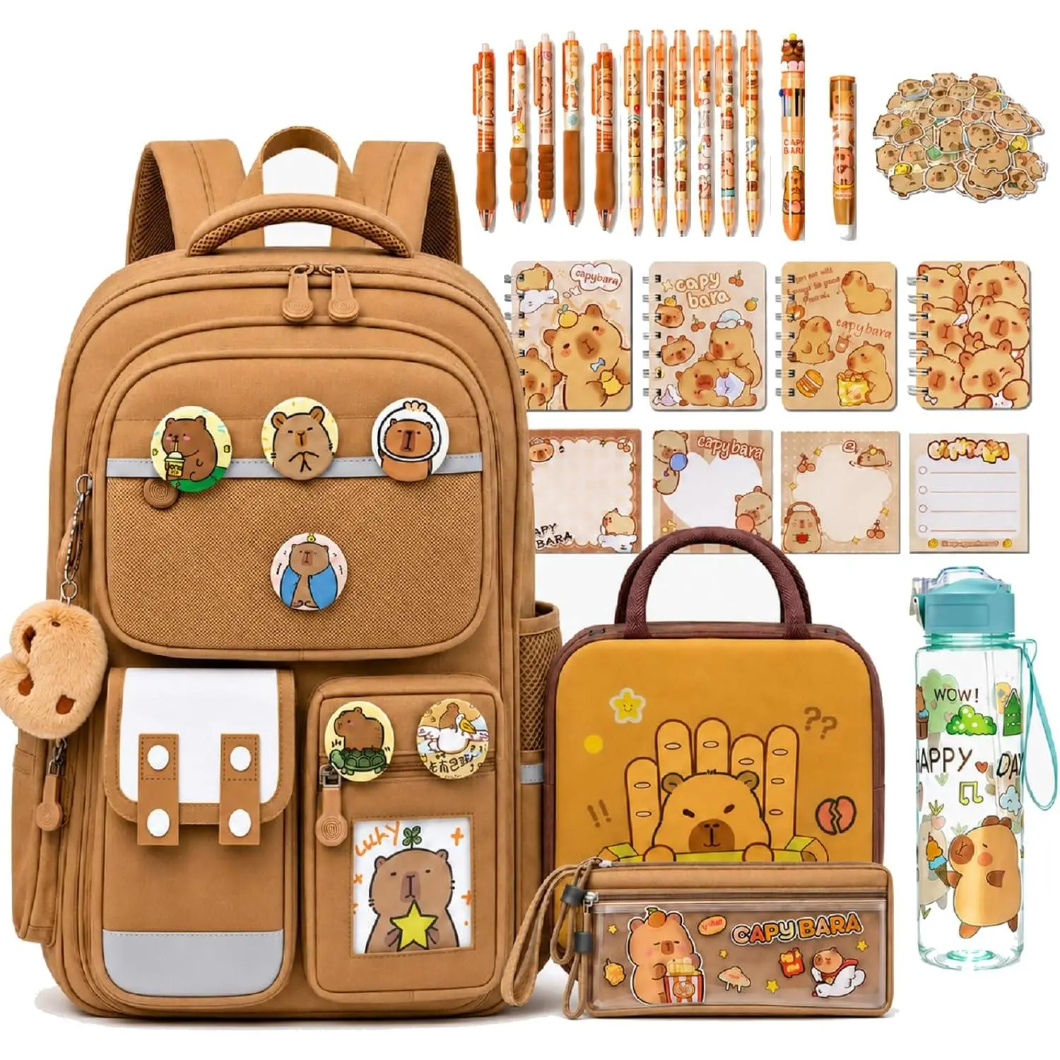 Cute Backpack for Girls, 32 count Kawaii  School Supplies Set | with Bookbag Lunch Bag Pencil Case Water Bottle Notebook Pens  Stickers for  to School Elementary Students