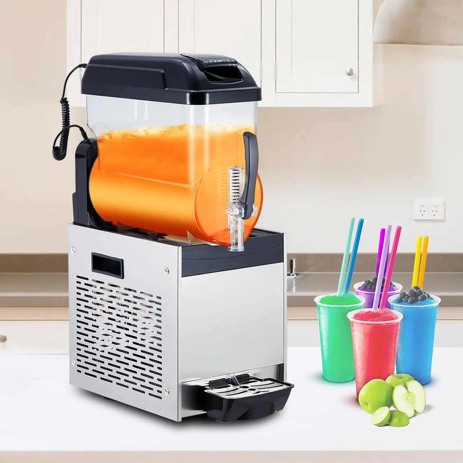 12L Single-Tank Commercial Slushy Machine, 500W, Stainless Steel and PC, Black