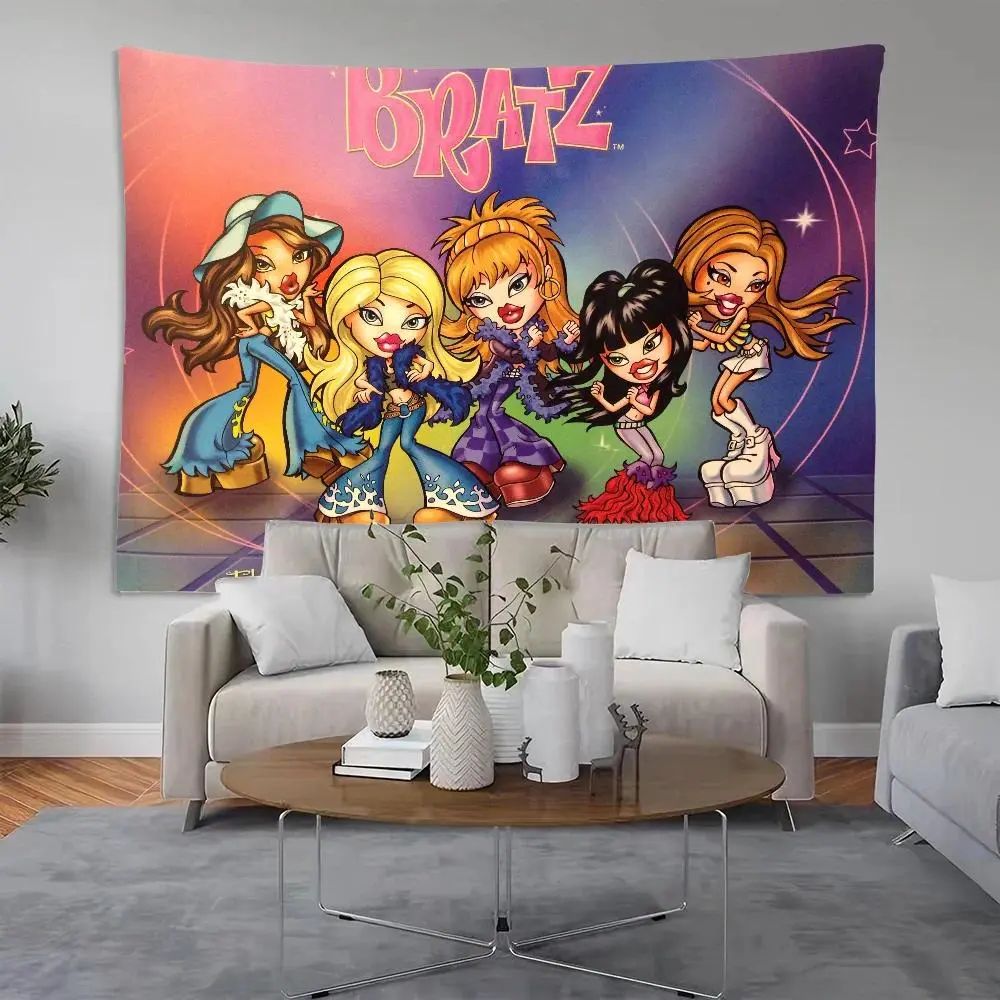 Bratz Doll Style Cartoon Backdrop Background Cloth, Fashion Doll Tapestry Wall Hanging Photography Background Premium Polyester  tapestry  Fabric Party Decor, Birthday Celebration, Fashion Theme Event, Photo Studio Shoot, Social Media Content Background
