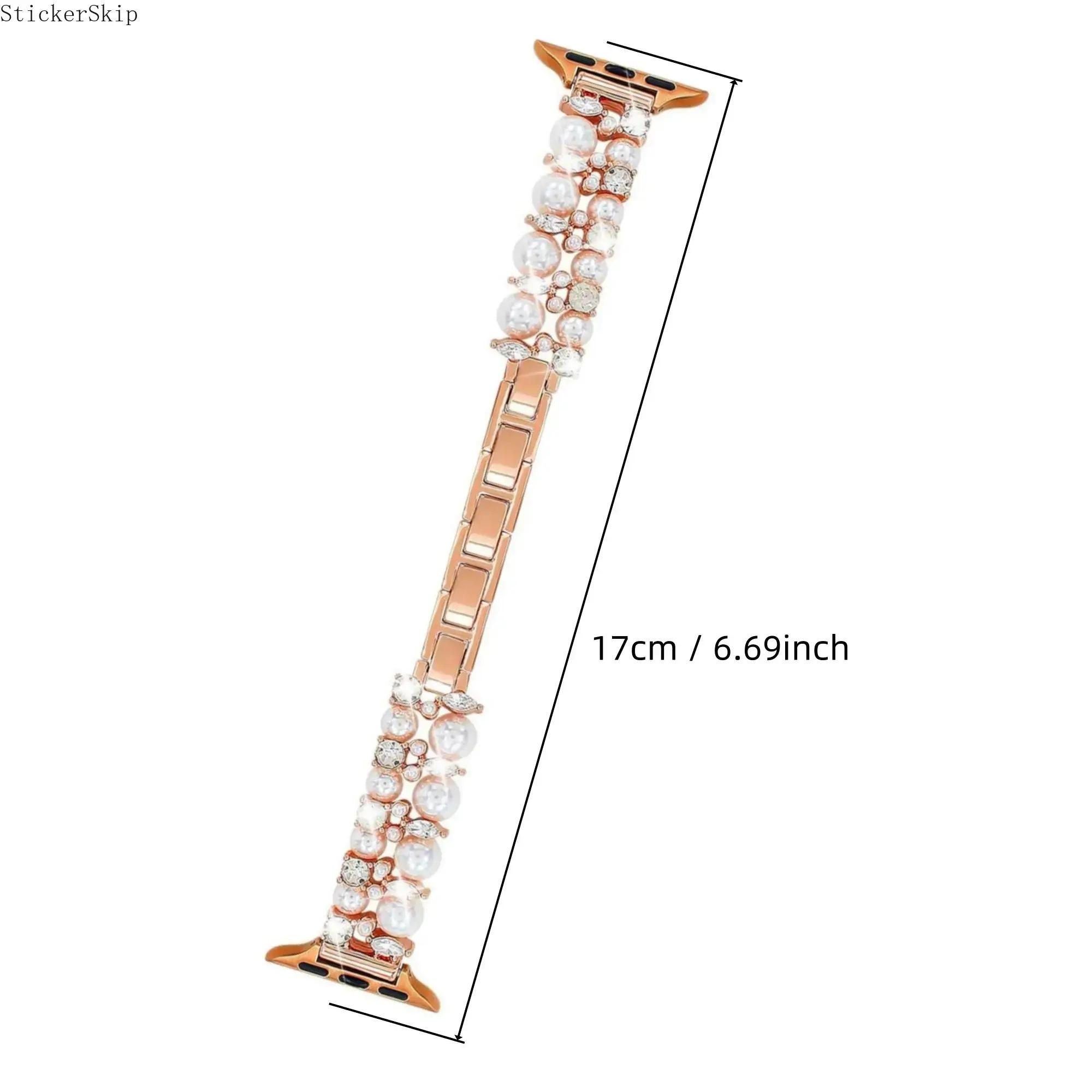 2026 NEW Elegant Pearl Beaded Apple Watch Band for Women – Elastic Stretch Bracelet Strap with Rhinestone Bling, Compatible with 38–49mm Series 4–11, SE & Ultra, Jewelry Wristband for Party, Wedding & Gift