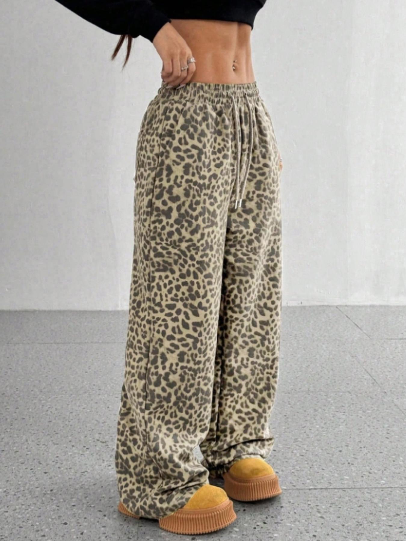 Women's High-End Slim-Fit Leopard Print Loose Straight Leg Pants, Stylish Casual Wear, Comfortable Fabric, Perfect for Daily, Boho Casual Trousers