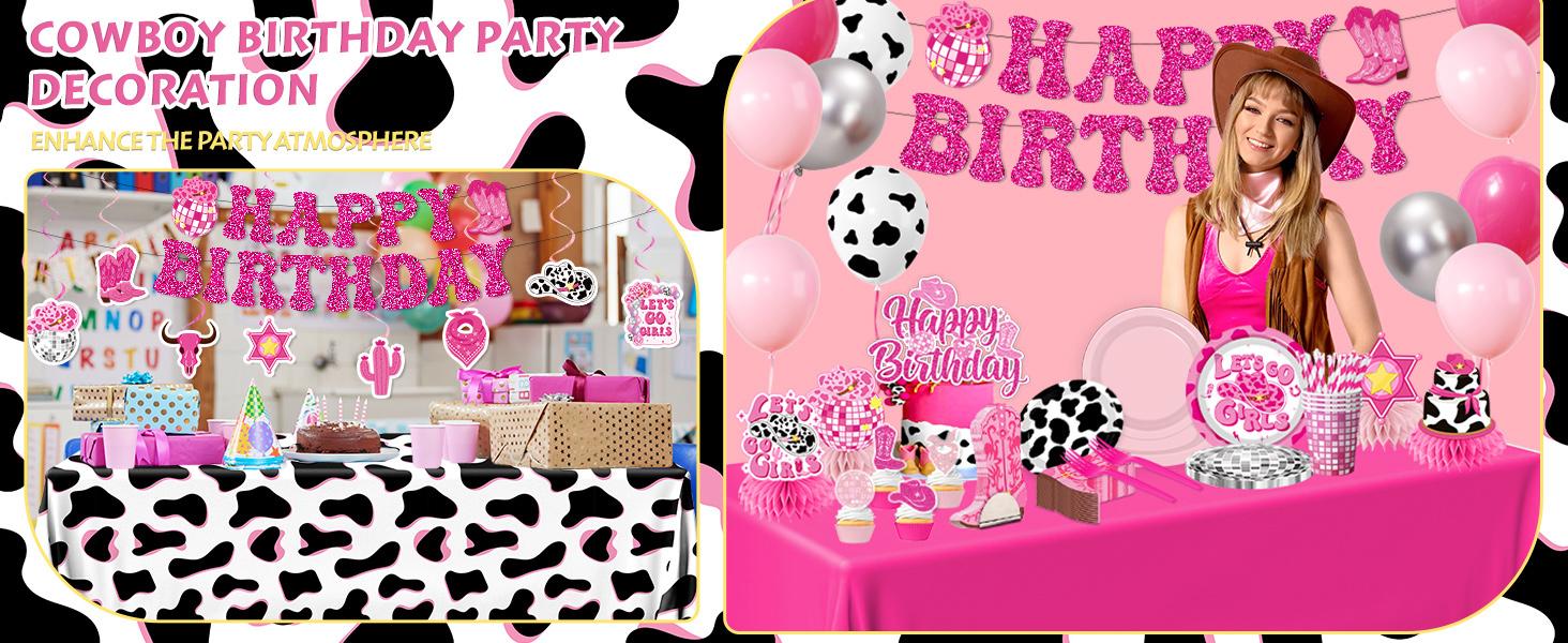 Birthday Party Decorations, 222Pcs Disco Cowgirl Party Decorations Plates Napkins Cups Banner Hanging Swirl Tablecloth Balloons Cake Topper for Western Cowgirl Bachelorette Party Decorations
