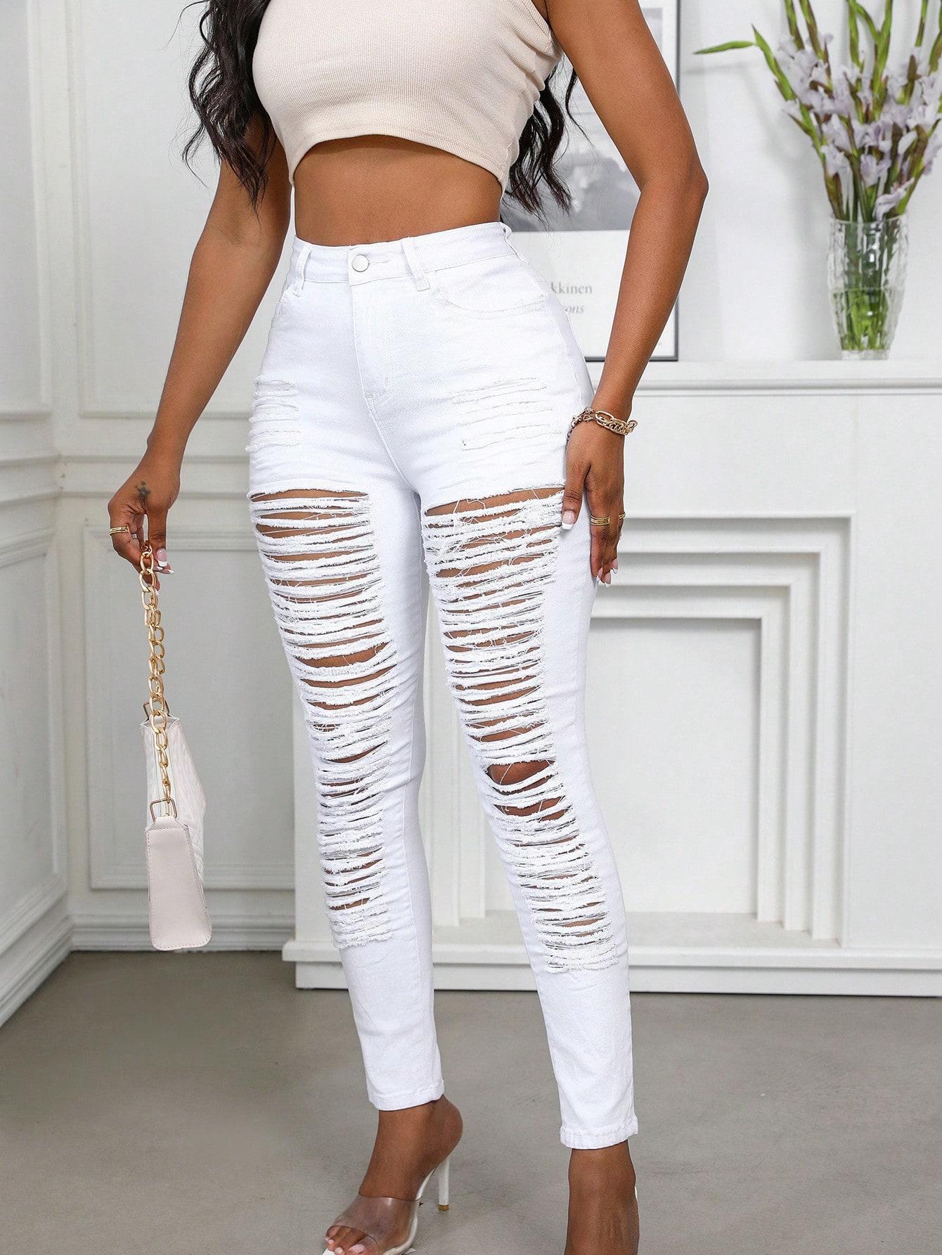 High Waist Extreme Ripped Skinny Jeans | Heavy Distressed Destroyed Denim | Sexy Cut-Out Pants for Women 2026 High Waist Extreme Ripped Skinny Jeans | Heavy Distressed Destroyed Denim | Sexy Cut-Out Pants for Women 2026