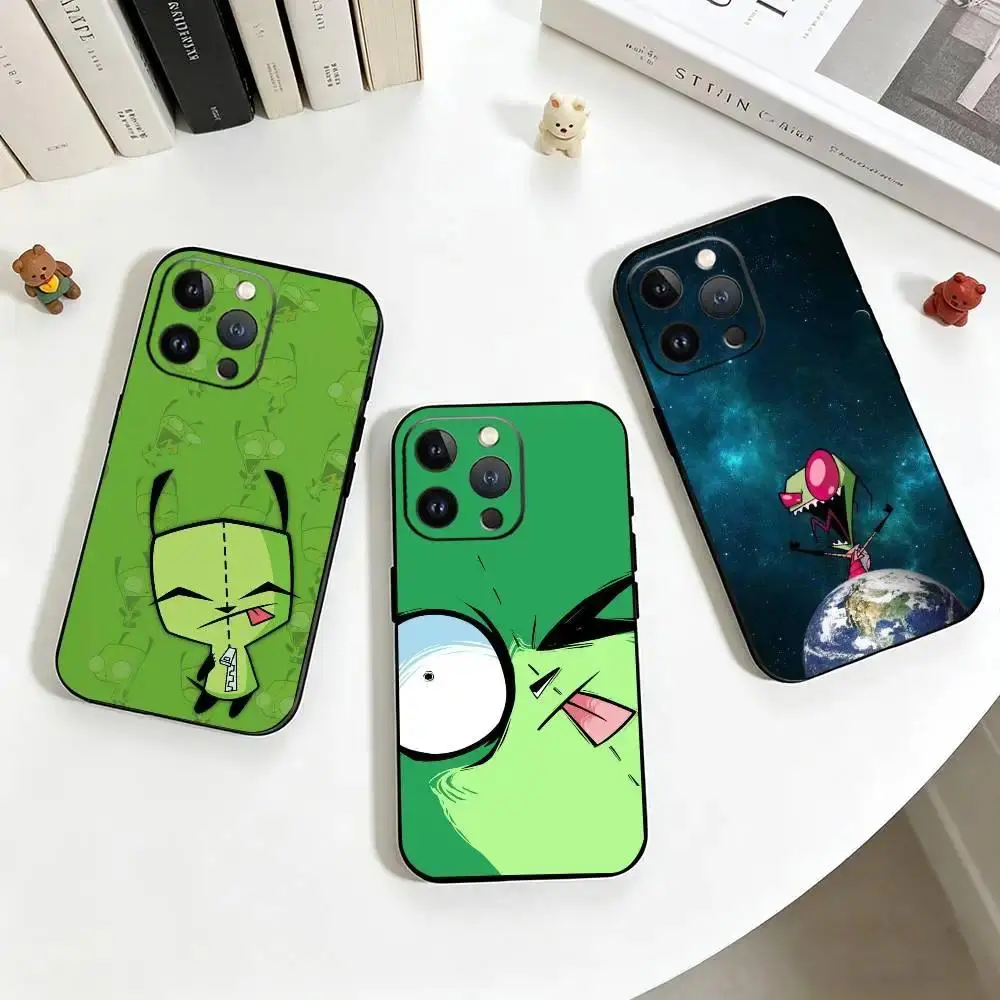 Invader Zim Character Print Phone Case For iPhone 11-17 Pro Max/Plus & Samsung Galaxy S23-S25 Soft Silicone Black Cover Cartoon Gift for Fans