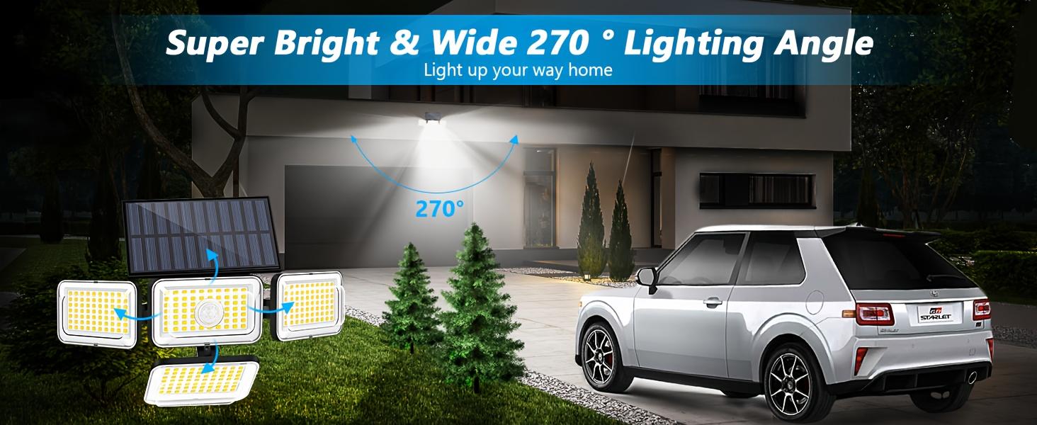 4 Modes Solar Flood Lights, 1~6 Pcs Set , 270°Wide Angle Lighting, Smart Sensor+Remote Control, Suitable for Patio, Garage Burglar, Porch, Outdoor Party, Shipment within 1-2 days
