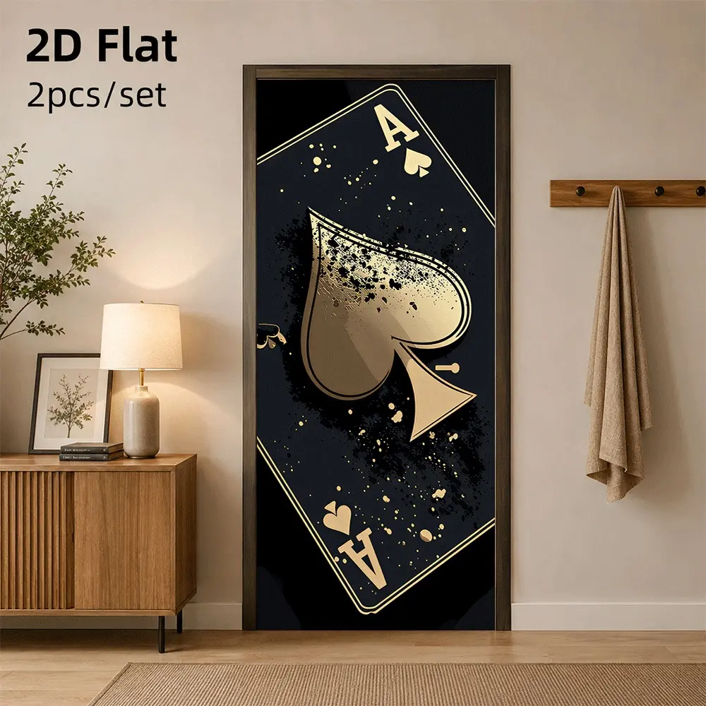 1pc Luxury Black and Gold Ace of Spades Door Sticker, Creative Wall Decor for Bar, Game Room, Bedroom or Entryway, 2D Flat