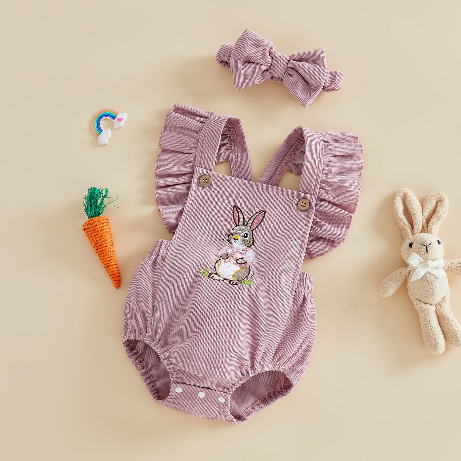 Newborn Baby Girl Easter Outfit Bunny Sleeveless  Romper Jumpsuit Infant Bodysuit Cute Summer Clothes
