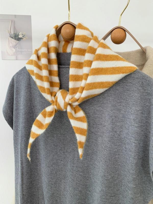2024 Colorful Stripes with Wool Triangular Binder Decorative Knitted Small Scarf Soft Multi-Functional Small Scarf Collar