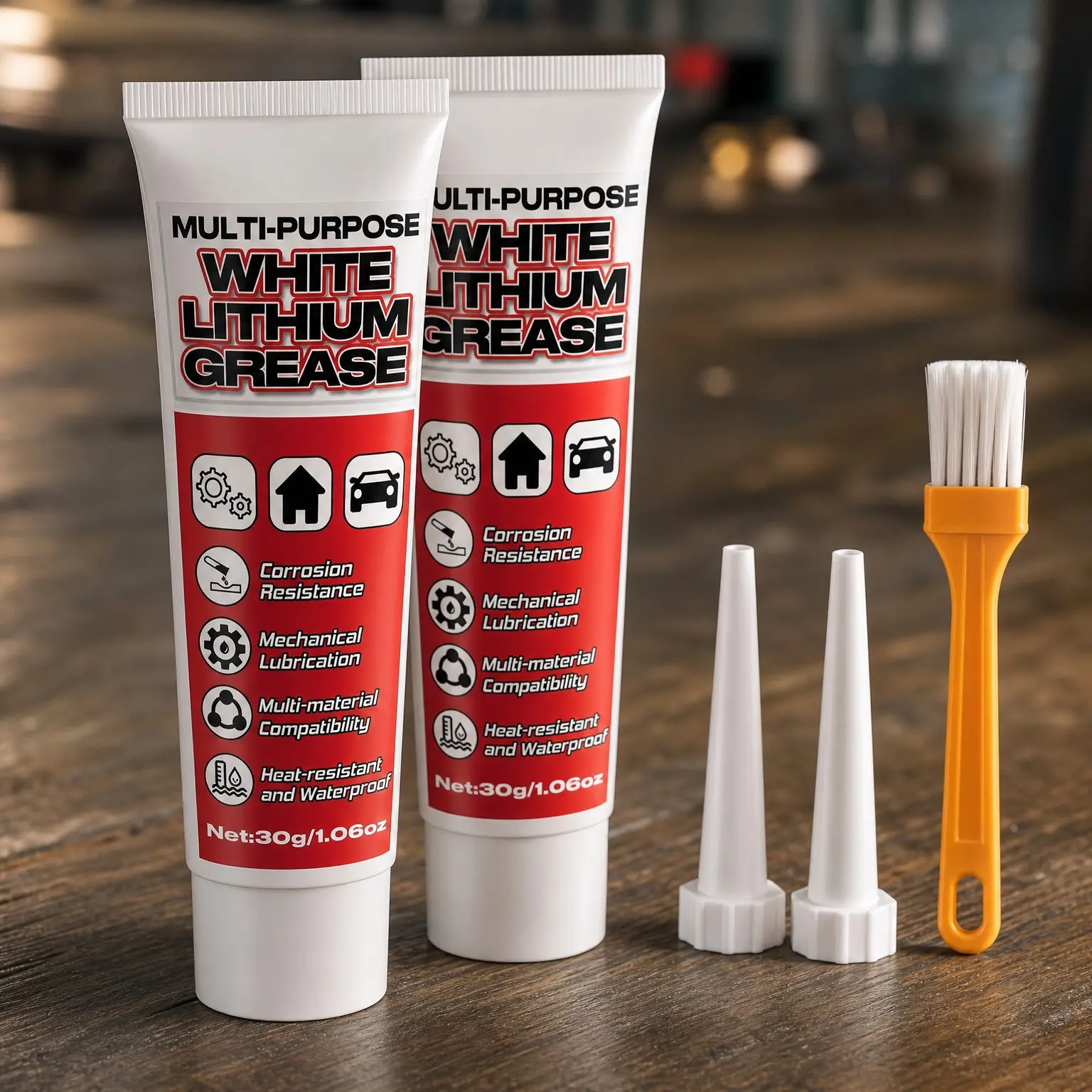 White Lithium Grease Multi-Purpose Lubricant with Brush for Hinges, Bearings, Gears & Garage Doors – Ideal for Automotive, Marine, Industrial & Household Use (2 Pack)