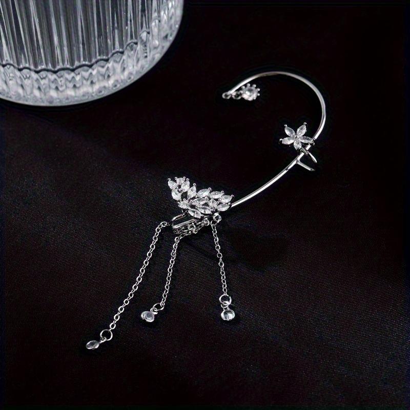 [Trendy Zirconia Tassel Ear Cuff] Shiny Butterfly Ear Cuff Earring Trendy Zirconia Inlaid Tassel Ear Wrap Earrings Elegant Ear Ornaments Jewelry Accessories for Women Tassel Ear Hooks Without Ear Holes