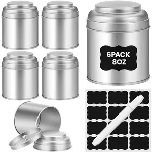 6 Pcs Airtight Double Lids Tea Tins, 8 Fl Oz Small Kitchen Tin Canisters for Loose Leaf Tea Coffee Sugar Candy Spices Storage, Perfect Christmas Gift