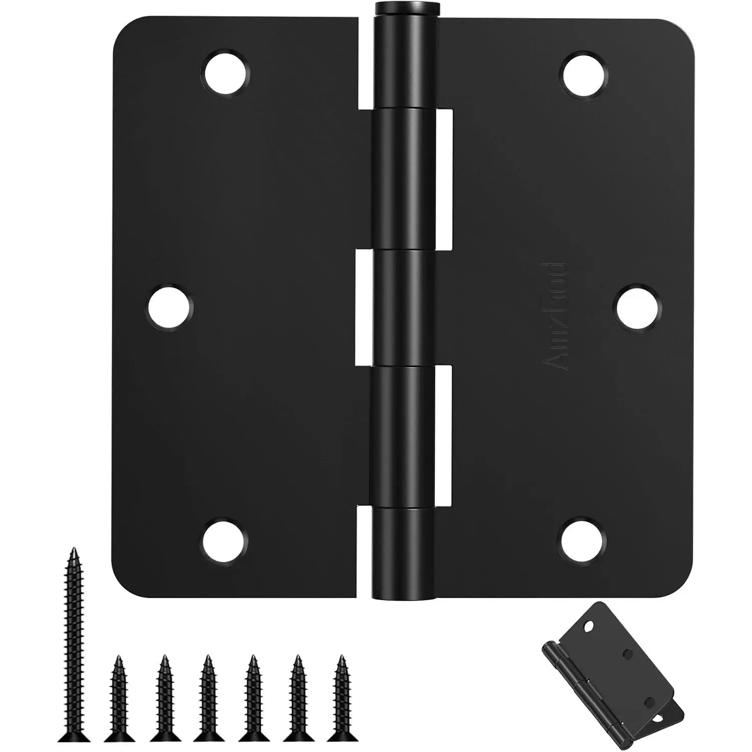 30 Pack Matte Black 3.5 Inch Rounded Interior Door Hinges with 1/4" Radius Corners, Flat Iron Black Hinges for Residential Door Hardware
