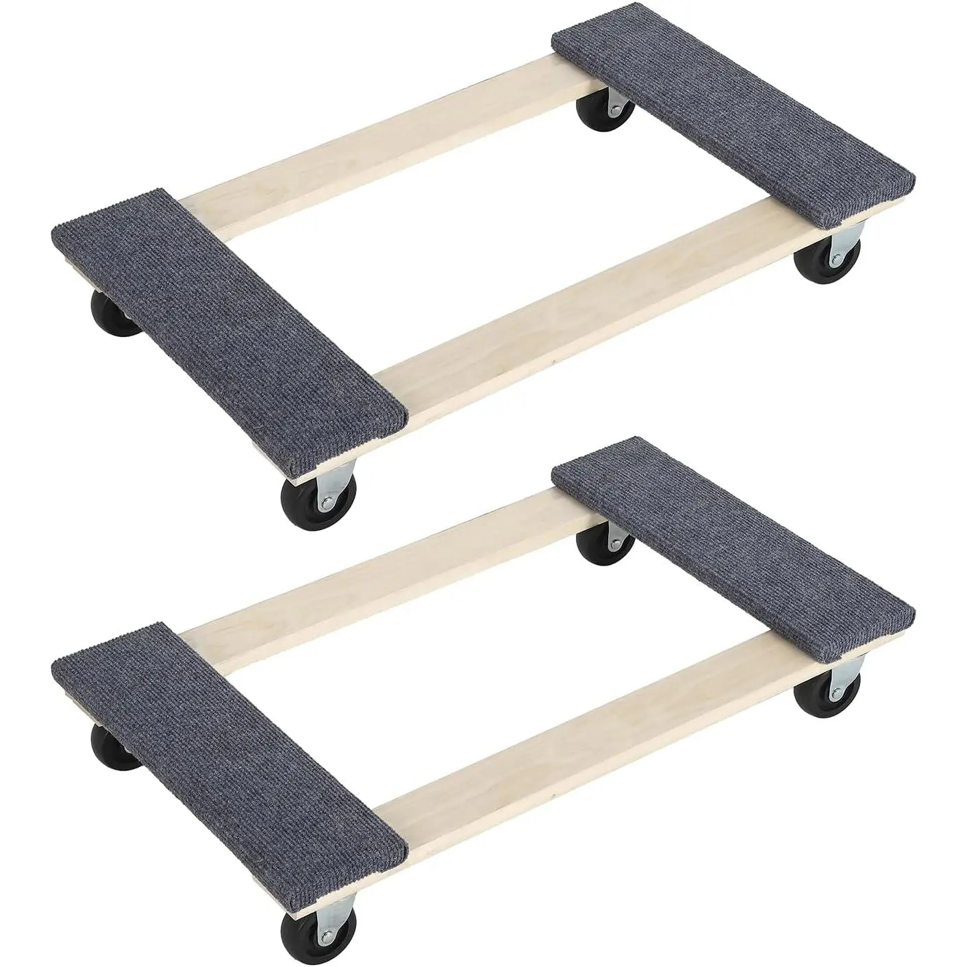 Heavy Duty Furniture Dolly 2-Pack, Moving Dolly with Swivel Casters, 1000 Lbs Load Capacity, Carpeted Platform, Durable Wood Furniture Mover for Home, Office & Workshop, 29.9" x 18.1"