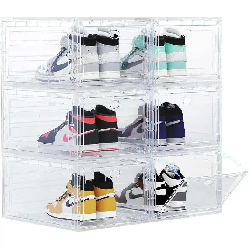US 15 XXL 6 Pack Shoe Storage Box, Shoe Boxes Clear Plastic Stackable, Shoe Container for Organizing Sneaker and Basketball Shoes (XL CLEAR 6 PACK)