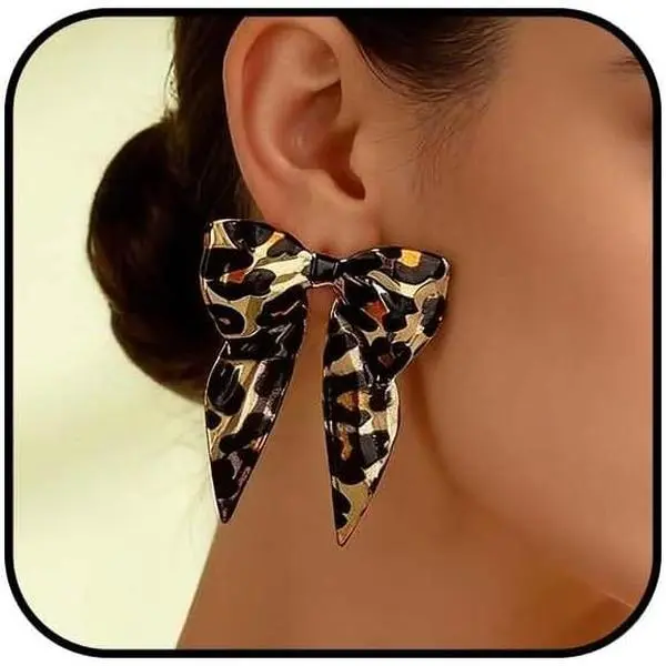 Big Bow Earrings for Women  Leopard Bowknot Earrings Statement  Print Stud Earrings