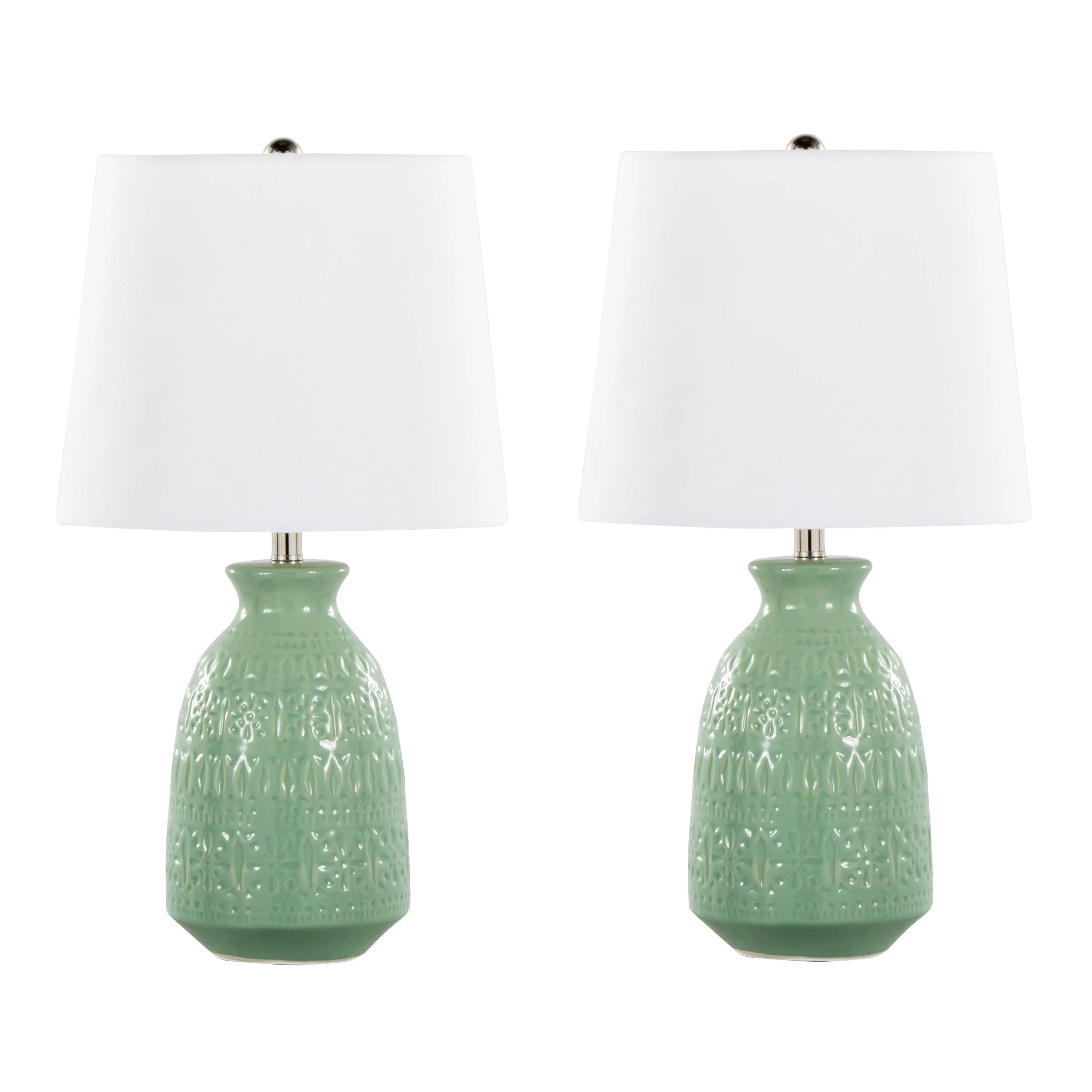 ARCH Contemporary Ceramic Accent Lamp Set of 2, 20 Inch Sage Green Ceramic Table Lamp with Polished Nickel Accents and White Linen Shade, Modern Bedside Nightstand Lamp for Living Room Bedroom Office Decor, Home Furniture and Household Product