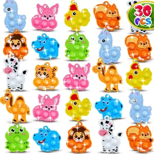 30pcs Animal Pop It Keychain Bulk, Party Favors for Kids 4-8 8-12, Goodie Bag Stuffers, Stocking Stuffers, Classroom Prizes, Treasure Box Toys, Sensory Fidget Toysfidget toys