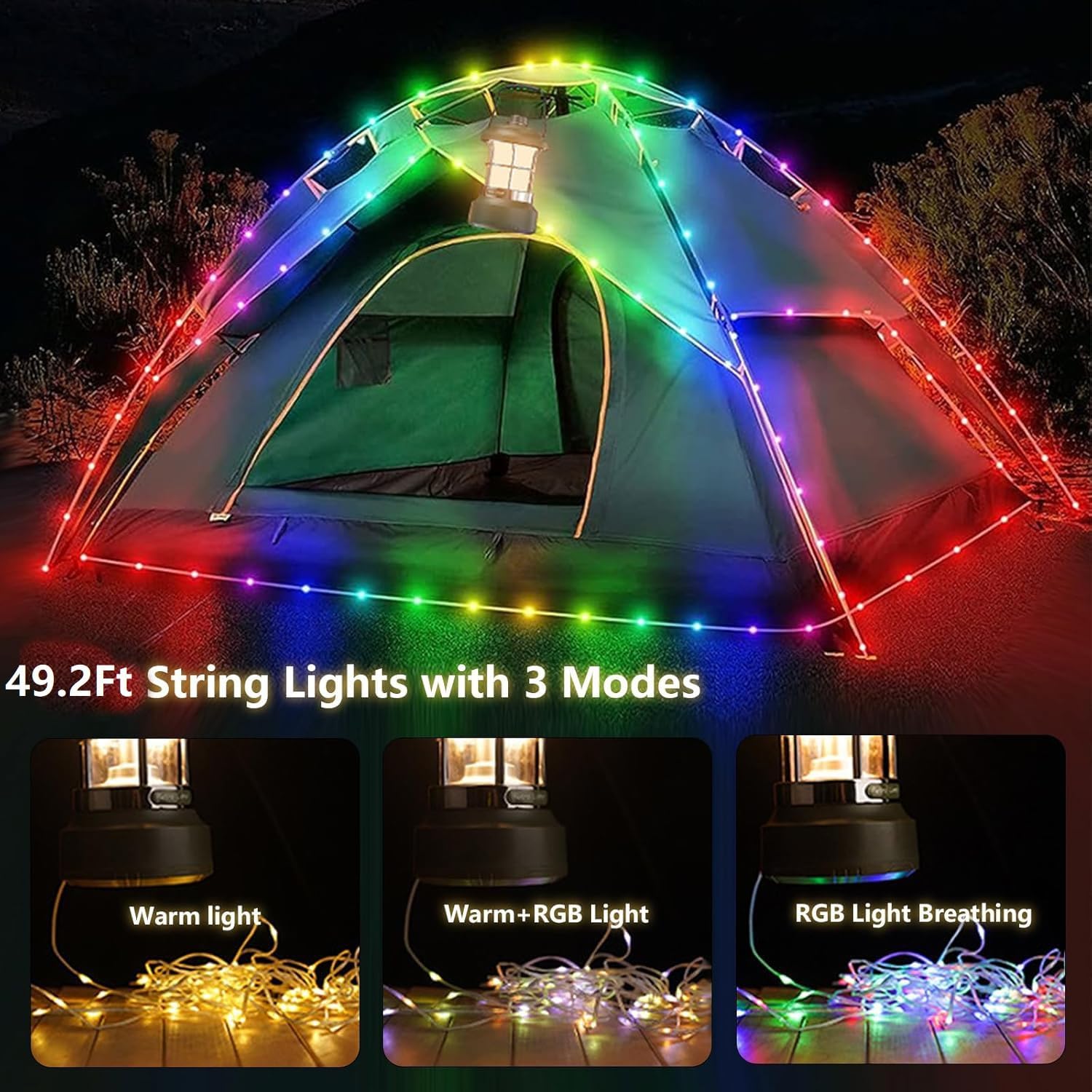 Multi-Functional Camping Lamp with Flashlight and String Light Features, Waterproof Retro Outdoor Lantern for Emergency Use, Portable Rechargeable Hanging Light