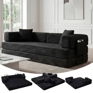 5-in-1 Convertible Corduroy Sofa Bed – 80.7'' Folding Couch with Storage Pocket, 4 Adjustable Frames, 2 Pillows, Space-Saving, No Assembly Needed – Ideal for Living Room, Bedroom, Apartment, Dorm, Green