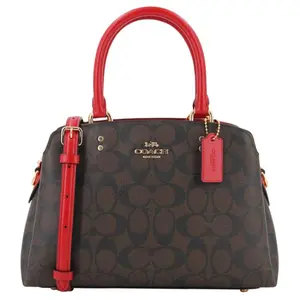 COACH Lillie 26 Mini Handbag for Women – Classic Print Patchwork with Detachable Strap, Coated Canvas and Smooth Leather, Blush Pink and Dark Brown