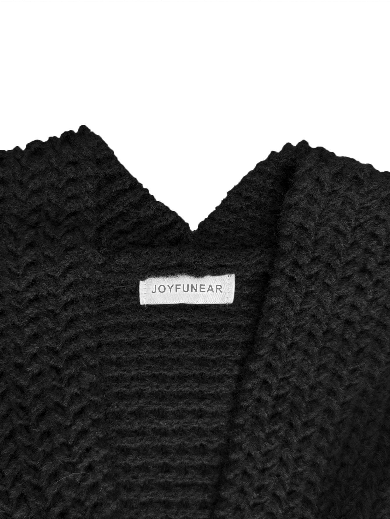 Joyfunear Women's autumn and winter knitted long sleeved hoodie casual home cardigan long sweater with pockets