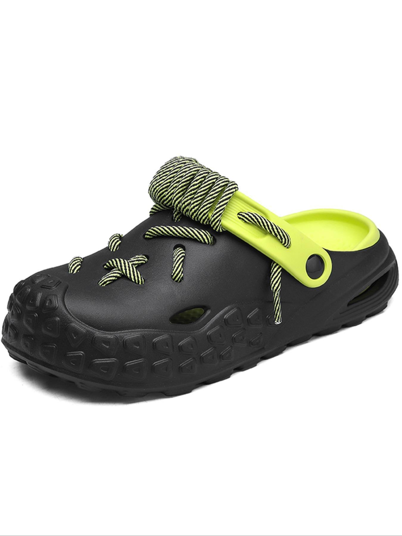 Men's Fashionable Cross Laces Decor Clogs, Comfortable Non-Slip Quick Drying Clogs, Suitable for Indoor and Outdoor Walking, Men's Trend Beach Shoes