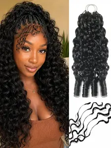 Feather Crochet Hair Extensions 18 Inch Burmese Curly Knotless Pre‑Separated Invisible Crochet Bundles 50g/pcs Lightweight Reusable Hair Extensions for Women Natural Black Human Hair