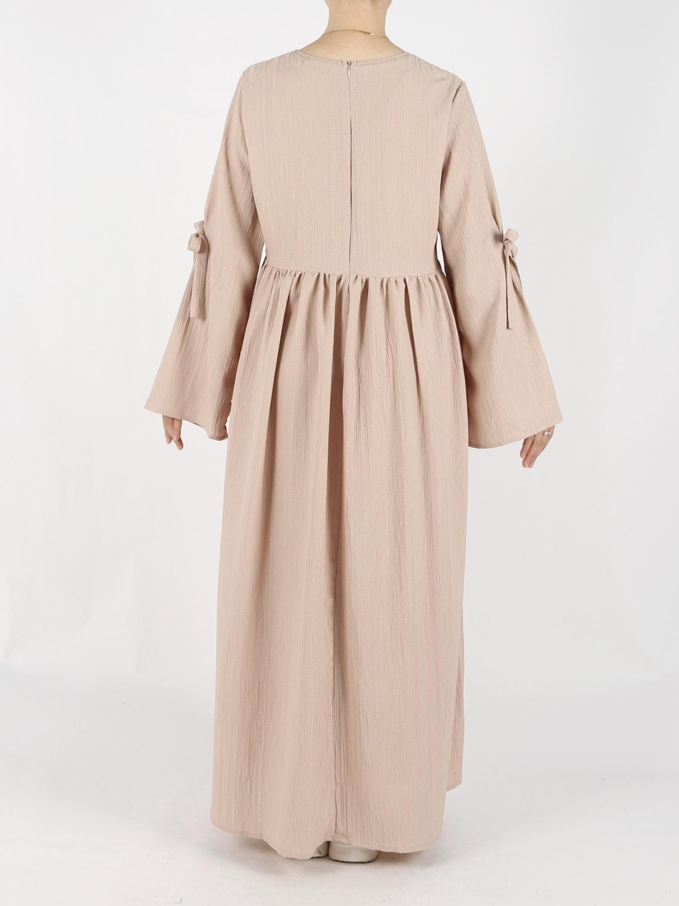 Women's Plain Bow Decor Feminine Flounce Sleeve Pocket Smock Dress, Casual Long Sleeve Round Neck Zipper Back Dress for Daily Wear, Ladies Clothes for All Seasons